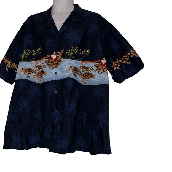 Vtg Pacific Legend Santa Hawaiian Shirt Mens 3XL Mele Kalikimaka Turtle Holiday - Picture 5 of 9